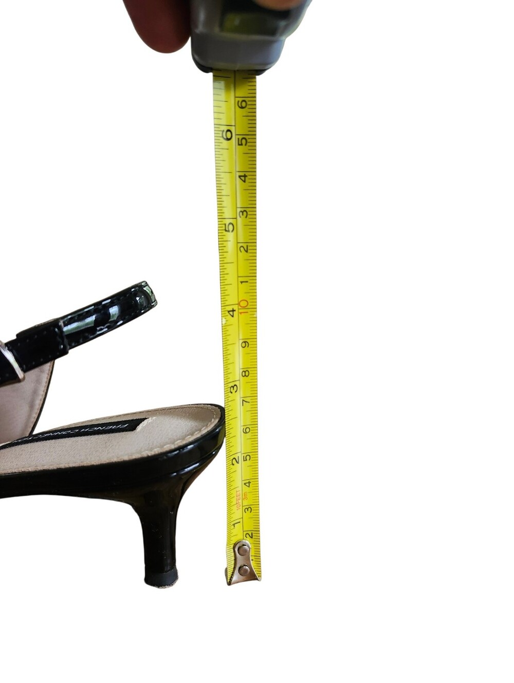 French Connection Black Patent Slingback Pumps Pointed Toe Kitten Heel With Bow - Picture 10 of 10